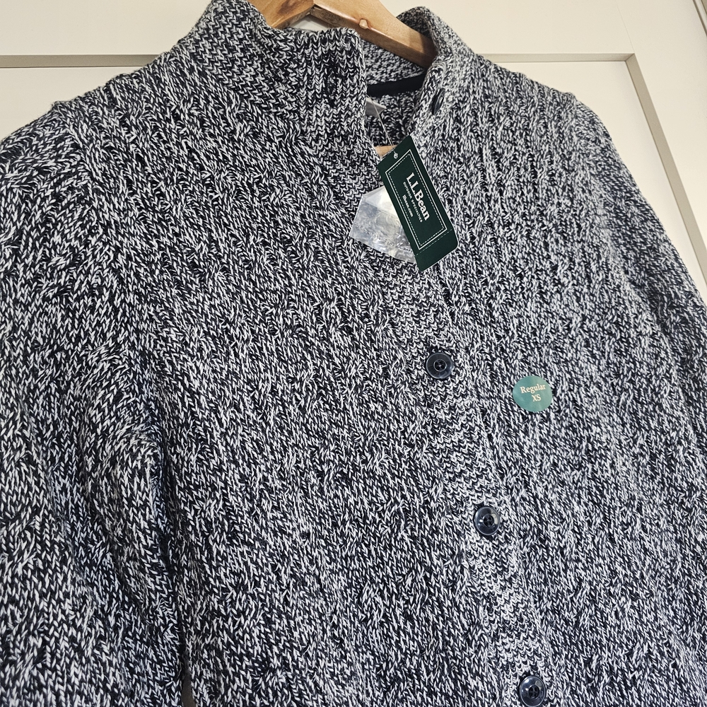 L.L.Bean Marled Knit Button-Up Cardigan - Black & White NWT